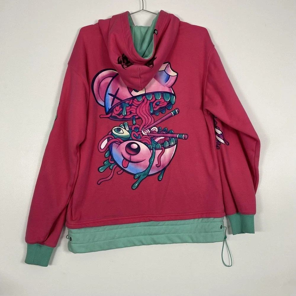 Scummy Bears Hoodie Mens Large Pink Teal Graphic Pullover Fleece Horror Art - Picture 9 of 16